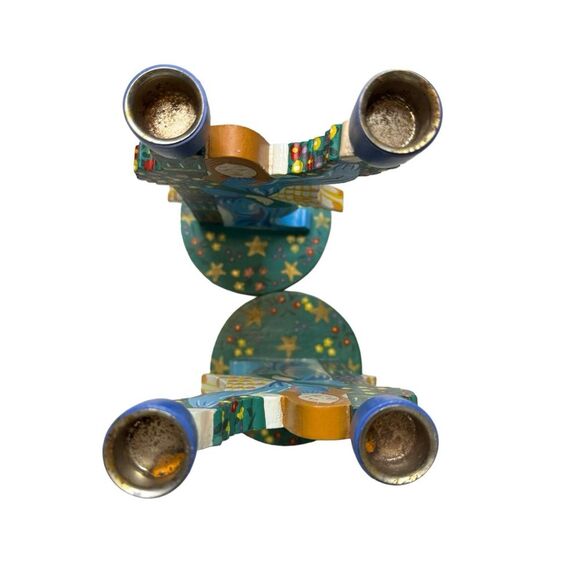 Pier 1 Wood Folk Art Scandinavian Feel Candle Holders Angel Vintage 70s 80s - Picture 3 of 5